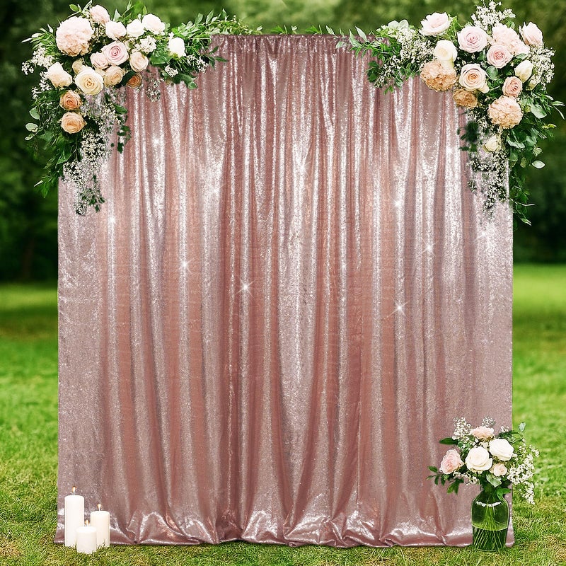 SquarePie Sequin Backdrop Non-Transparent Background Sparkly Curtain for Wedding Party 6FT x 8FT Rose Gold - Image 4
